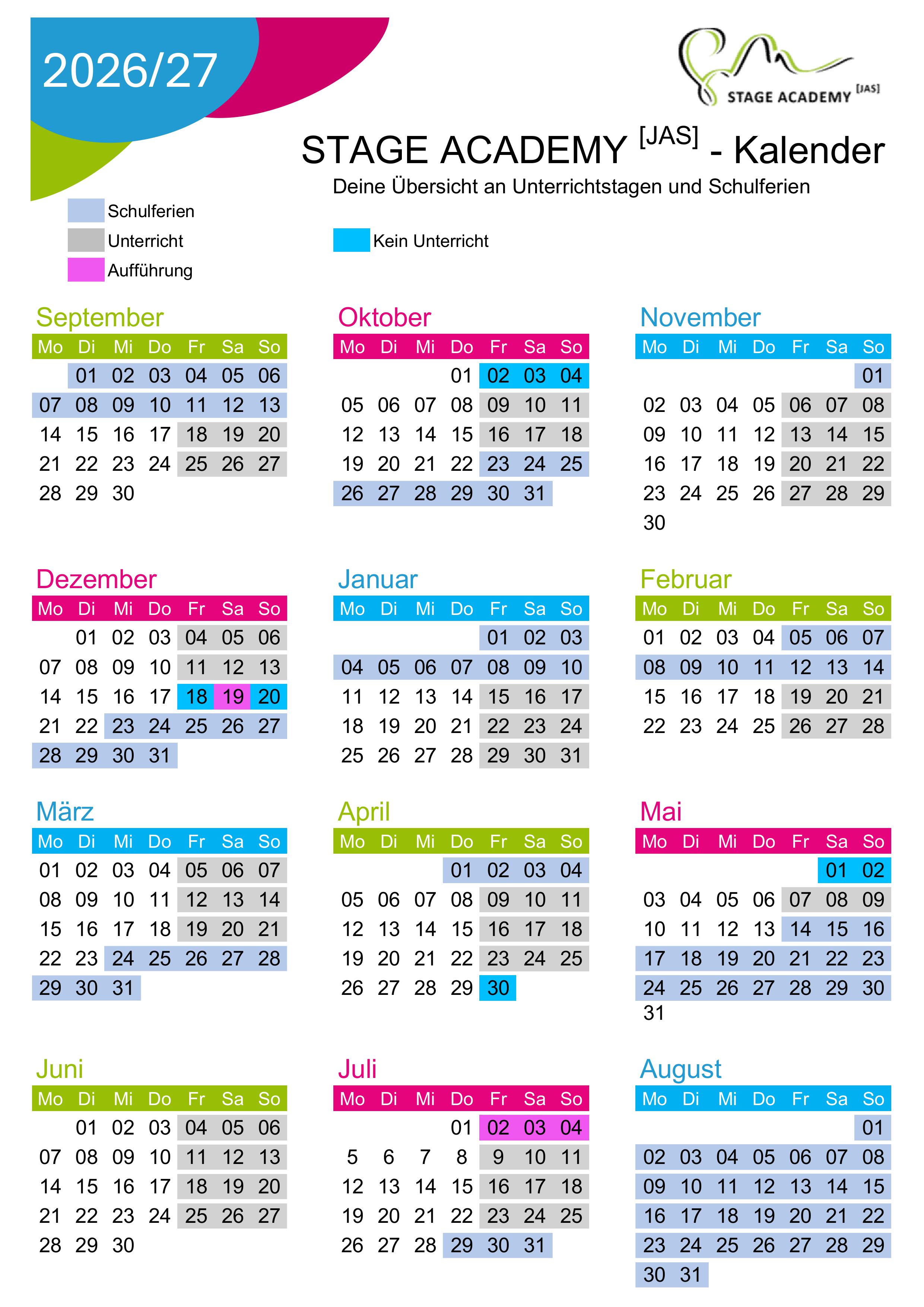 Kalender 2025 2026 STA